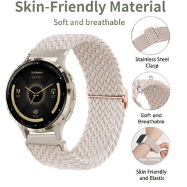 TUCOMO Stretchy Nylon Wristband Compatible with Garmin Venu 3S/Venu 2S/Vivoactive 4S/Vivomove 3S, 18 mm Braided Loop Elastic Replacement Strap for Garmin Forerunner 255S/265S Men Women