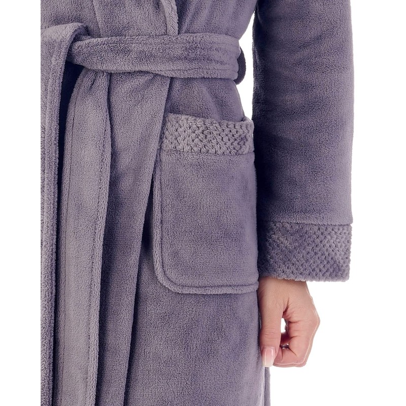 Slenderella Womens Shawl Collar Wrap Coral Fleece Dressing Gown Waffle