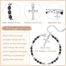 Gopbrer Easter Gift for Kids - Communion Baptism Confirmation First Penance Gifts for Girls - Cross Charm Bracelets Christian Jewelry for Girls Daughter Granddaughter - Black Beaded Bracelets