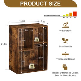 VECELO Small Bookshelf, 3 Cube Shelf, Fits Tallest Hardcovers, Horizontal Available, Short Bookcase for Small Spaces, Vintage Brown