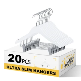 Quality 12-Inch Ultra Slim Kids Wooden Hangers – 20-Pack – Space Saving White Design with Nickel Swivel Hook – for Baby Clothes, Shirts & Dresses (White, Skirt/Blouse, 20 Pack)