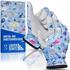 LAUTER SCHUTZ ® Kids: Premium Work Gloves (Stretchy Polyester & Faux Leather) with Non-Slip Faux Leather, Gardening & More (XXL, Dino Pattern)