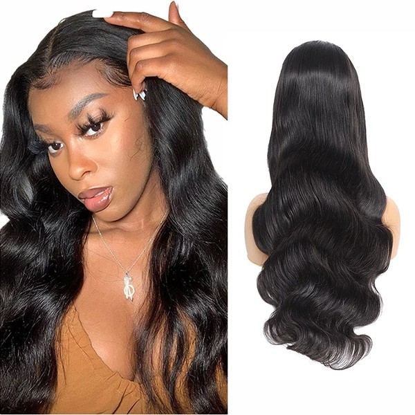 Human Hair Wigs for Black Women Body Wave Lace Front Wigs Human Hair Pre Plucked Bleached Knots with Baby Hair Glueless 13x4 Natural Color 220 Inches
