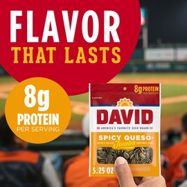 DAVID Roasted and Salted Spicy Queso Jumbo Sunflower Seeds, Keto Friendly, 5.25 oz, 12 Pack