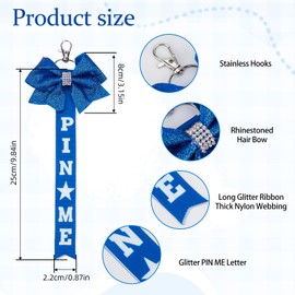 NICENEEDED Pack of 6 Cheer Pin Me Band for Backpack Cheer Pin Strap Bow Keyring with Rhinestones Blue Cheerleader Bag Pendant Holder Cheerleading Sports Accessories