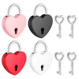 4 Candados Para Locker En Forma De Corazón, Cerradura De Amor Para Diario y Joyero, Ideal Para Diarios, Cajas De Joyería y Equipaje Pequeño (Negro, Blanco, Rojo y Rosa, 30x39 Mm)