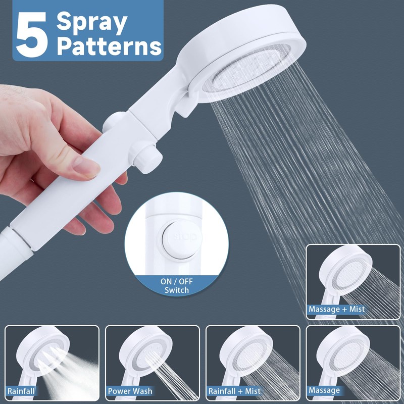 RV Shower Head with Hose, 5+1 Mode High Pressure Shower