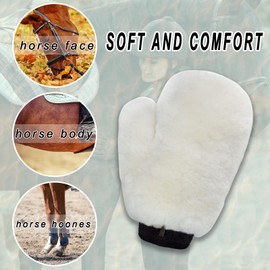 Gracefur Pair of Ultra - Soft Sheepskin Horse Grooming Gloves - Perfect Scrubber Mitts for Cleaning Tack, Saddles & Bridles - Ideal for Sensitive Skin Horses (White-No Finger)