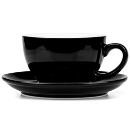 Yesland 10 oz Coffee Cup and Saucer, Ceramic Glossy Black Cappuccino Cups with Saucers for Coffee Shop and Barista, Perfect for Specialty Coffee Drinks, Latte, Cafe Mocha and Tea