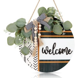 CHDITB Welcome Wreath for Front Door,Boho Front Door Wreaths,3D Farmhouse Porch Wreath Sign(11.42x11.42) Welcome Wreaths,Welcome Home Decorations,Round Welcome Summer Door Hanger for Porch Outdoor