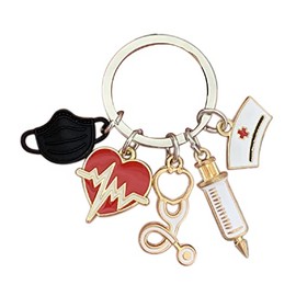 Caiyao Nurse Doctor Keychain 5 charm Registered Nurse Graduation Gifts Mask Medical Tool Key Ring Injection Syringe Stethoscope Nurse Cap Practitioner Appreciation Gift/white