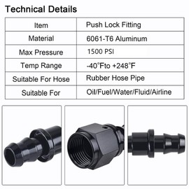 YSIL 6AN Female to 3/8" Hose ID Barb 45 Degree Swivel Push Lock Hose End Fitting Aluminum for Rubber Fuel Line Hose Black 4PCS