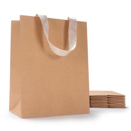 Brown Gift Bags, YACEYACE 10Pcs 8"x4.25"x10" Medium Size Kraft Paper Gift Bags with Ribbon Handles, Kraft Gift Bags Bulk, Brwon Paper Gift Bags, Birthday Bags,Brown Paper Shopping Bags