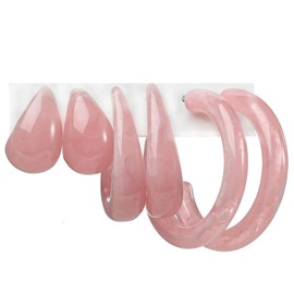 Colorful C Acrylic Earrings,Resin C Shape Hoop Earrings Boho Resin Hoops Earrings for Women Chunky Acrylic Twisted Earring Packs Sets Party Vacation Jewelry (Pink)