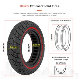 LUCK4U 10x2.5 Solid Tires 10 Inch for Kugoo M4/M4 Pro for Zero 10X Electric Scooter Accessories, Off-Road Replacement Rubber Tires for 10x2.125 and 10x2.25 Tires, Anti-shock and Anti-slip (2 Pcs)