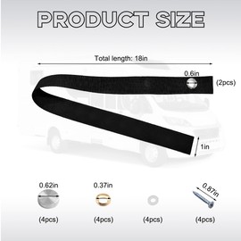 Gasedin 2 PCS RV Door Straps, 18 Inch RV Sliding Door Strap with Button Snap Screw Stud, Long Security Strap Boat Ladder Strap for Outdoor Camper, Durable RV Door Strap for Security (Black)
