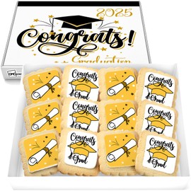 12 Graduation Cookies Gift Basket Box 2025 | Individually Wrapped | Congratulations Congrats Grad for Women Men Kids | Food Gift | Nut Free | Kosher Dairy, Pack of 12