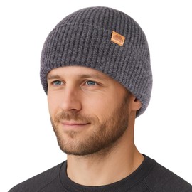 TOP-EX Winter 100% Merino Wool Beanie Hat Men Women Warm Thermal Wooly Hats for Running Golf Cold Weather Grey L/XL