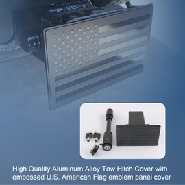 JDMSPEED American Flag Metal Trailer Hitch Cover Heavy Duty 2" Inch Tow Rear Receivers Plug Covers USA American U.S. Flag Metal Emblem Guard for Pickup Trucks Cars SUV (Black)