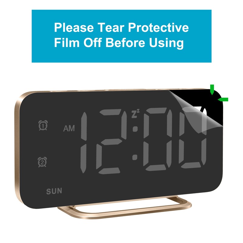 Slim LED Digital Alarm Clock, Mirror Surface for Makeup, with