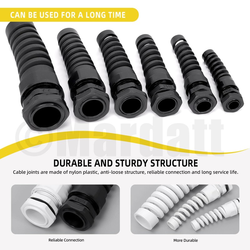 Mardatt 22PCS PG7 PG9 PG11 PG13.5 PG16 PG21 Black Waterproof