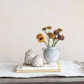 Creative Co-Op Terra-Cotta Vases with Raised Rectangles Pattern, Cream, Set of 2