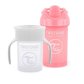 Twistshake Leak-proof Baby Drinking Cups - Set of 2 | 1 x 360 Cup + 1 x Crawling Cup | Leak-proof Weaning Cups | BPA-Free | Training Cup for Children | Learning Drinking Bottle | White Pink