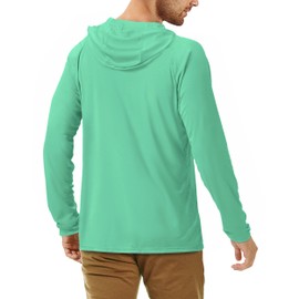 Roadbox Men's UPF 50+ UV Sun Protection Shirts, Quick Dry Long Sleeve Fishing Hoodie, Rash Guards for Swimming Hiking Running Mint Green