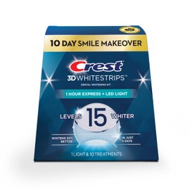 Crest 3D Whitestrips 10 Day Smile Makeover, At-Home Teeth Whitening Kit, 10 Treatments + 1 LED Light, 15 Levels Whiter