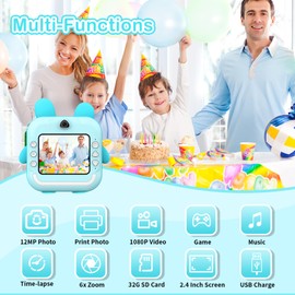 TOYOGO Kids Camera Instant Print,1080P HD Digital Camera for Kids with 32G SD Card, Instant Print Camera with 3 Rolls of Print Paper,Christmas Birthday Gifts for 3-12 Year Old Girls Boys-Blue