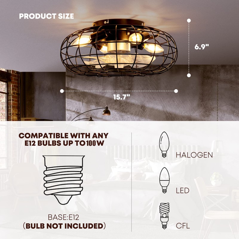 NookNova Ceiling Fan with Lights, 16 Inch Caged Ceiling Fan