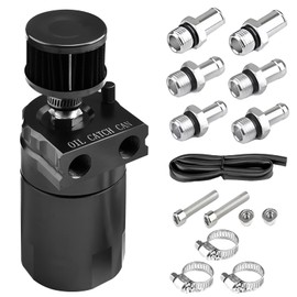 Ölauffangbehälter mit Luftfilter, 400ml Oil Catch Can, Aluminium Ölauffangbehälter, Oil Catch Tank, Auto Reservoir with Accessories, 3/8" Fuel Line Included(Schwarz)