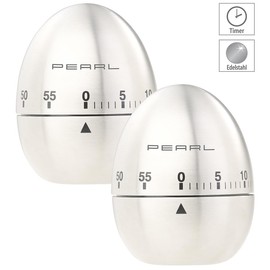 PEARL Mechanical Kitchen Timer, Set of 2 Stainless Steel Egg Timers, 60 Minute Timer (Mechanical Timer for Egg)