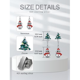 Dorunmo Christmas Earrings Studs Christmas Tree Earrings 925 Sterling Silver Snowman Christmas Jewelry Thanksgiving Gifts for Women Wife