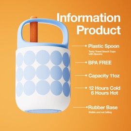 CHAKO LAB Food Jar 15 oz | Stainless Steel Vacuum Insulated for Hot Food and Cold Food | Wide Mouth Leak Proof Lunch Storage for Smoothie Bowl, Soup, Yogurt(White and Blue)