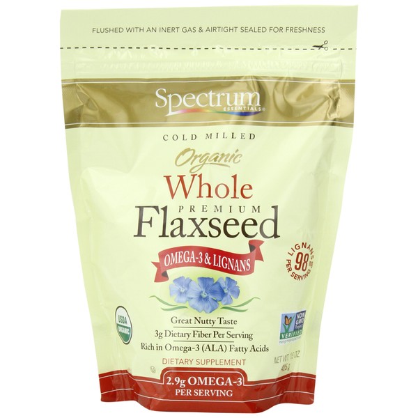 Spectrum Essentials Organic Whole Flaxseed, 15 Ounce (Pack of 6)