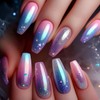 24 Pcs Blue Purple Ombre Press on Nails Medium Square