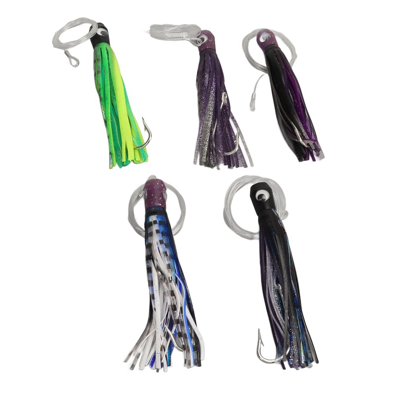 5PCS Saltwater Trolling Lure PVC Squid Skirted Deep Sea Fishing