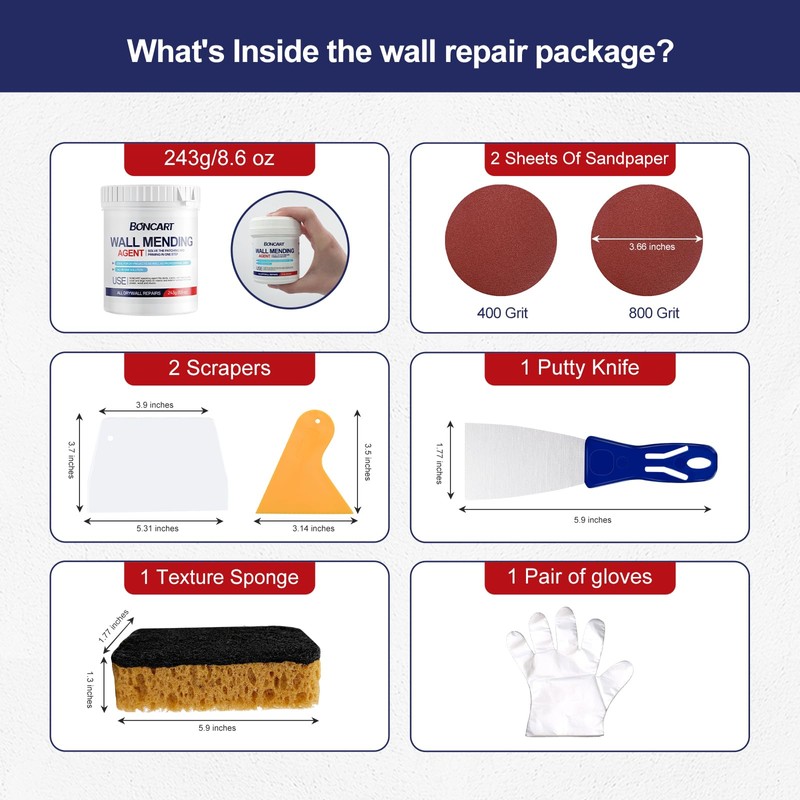 BONCART 8.6oz Drywall Patch Repair Kit - Professional All-in-1 Tool