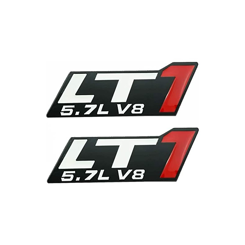 2X Chrome 3D Metal LT1 5.7L V8 Engine Emblem Badge