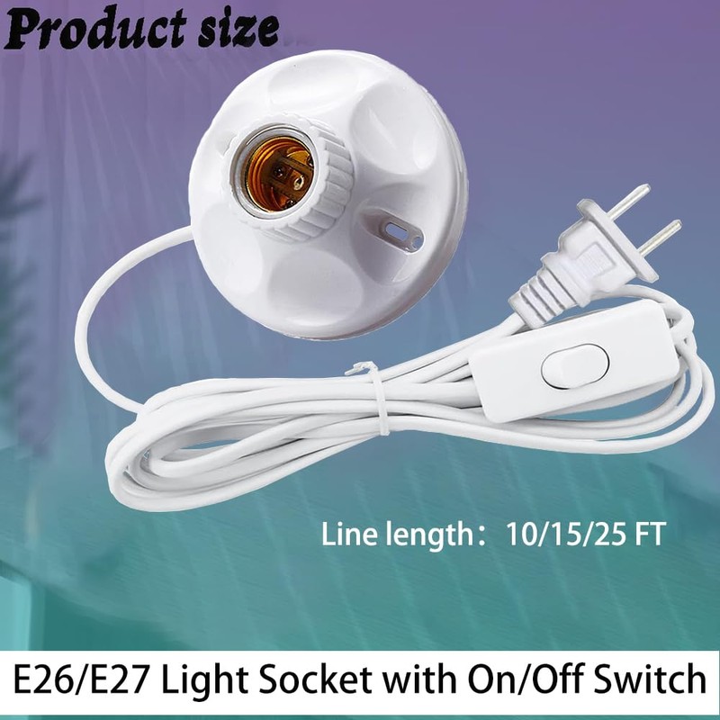 25ft Light Bulb Base with Cord E26/E27 Light Socket with