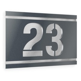 Graviers Design House Number Sign with Engraving Made of V2A Stainless Steel 250 x 175 mm – Anthracite Metallic – Weatherproof Rustproof Individually Adjustable according to Your Own Number – Made in