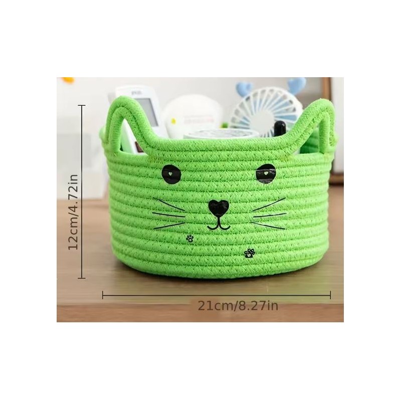 Cat-Shaped Cotton Rope Storage Basket for Pet Toy Organization –