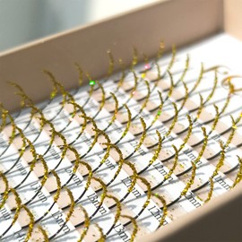 Glitter Lashes Extensions Golden Colored Spike Eyelash Extension Colorful Lash Tray 11mm-16mm Mixed 0.20 D (Golden)