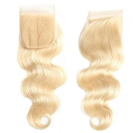 Tuheerst Lace Closure Human Hair Body Wave Closure 4x4 Honey Blonde Lace Closure Bresilienne Cheveux Humain Bleached Knots with Baby Hair for Woman 20 Inches