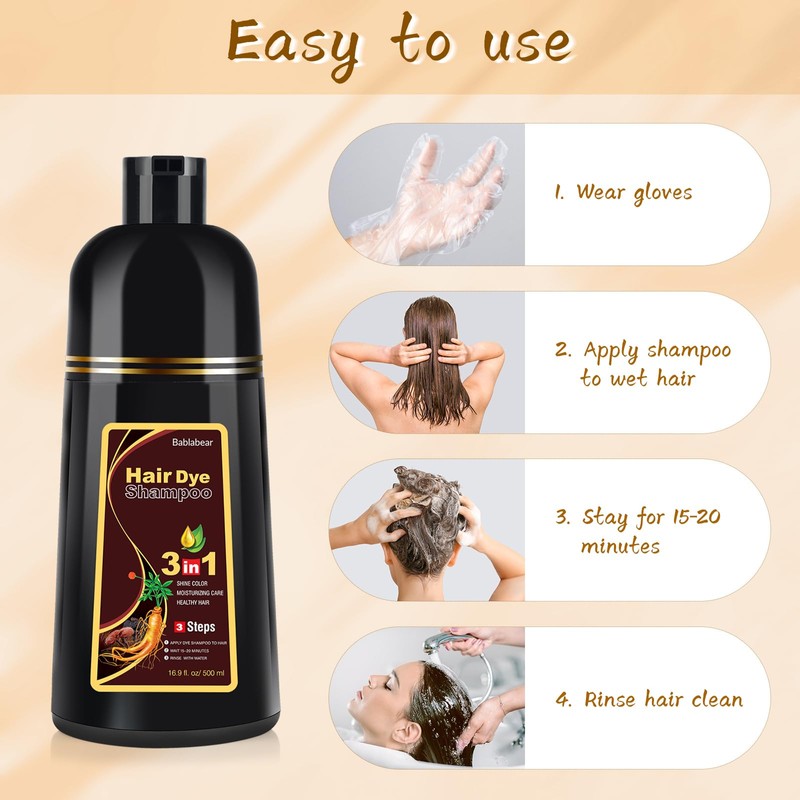 Bablabear Brown Hair Dye Shampoo for Gray Hair Coverage,Instant Hair