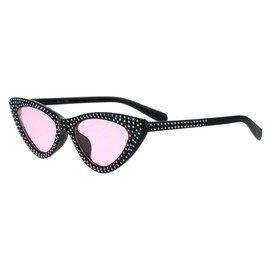 Womens Skinny Cateye Sunglasses Silver Dotted Bling Fashion UV 400 Black, Pink