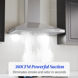 FIREGAS Range Hood 30 inch, Wall Mount Range Hood with LED Lights, 3-Speed Exhaust Fan, Ducted/Ductless Convertible, Aluminum Mesh Filters, Button Controls, Stainless Steel Kitchen Vent Hood