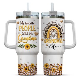 99WHALE Nana Tumblers Handle Heart Daisy Cup Cups Coffee Print Black For Granny, Grandma Gifts, Tumbler 40 Oz With Handle Lid And Straw, Grandma Carving Rainbow Leopard Sunflower