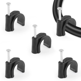 Rierdge 80 Pieces Half Clamps J-Hook with Nail, 12mm Black Pex Support Holder for Tubing Pipe Fixing Wire